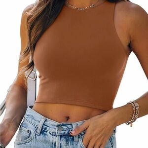 Women's Tan Sleeveless Crop Top